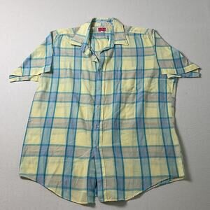 Vintage Bon Jour Plaid Mens Large Classic Short Sleeve Button Down Shirt